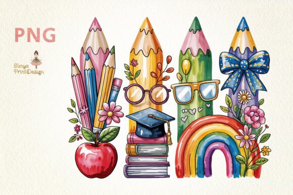 Download Back to School Watercolor Pencil Set PNG - Premium Resources