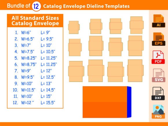 Download Bundle of 12 Catalog Envelope Dieline - Catalog Collection