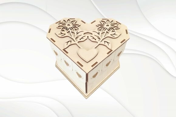 Download Gift Box Flowers Heart Laser Cut Model - Model Collection